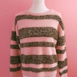 LUMIERE Bubblegum Pink Gold Stripe Glam Sweater